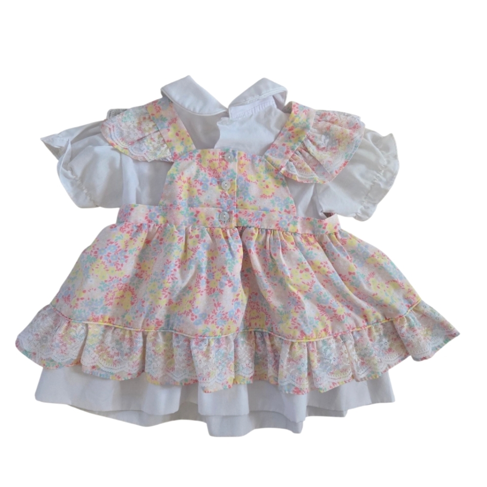 Vintage Mayfair Pastel Floral Ruffle 2pc Apron Dress